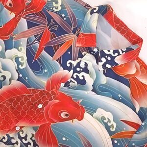 Koi‎ Fish Mega Print Button Up Shirt 4XL Short Sleeve Bright Japan Vibe Colorful